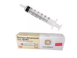 Seringa Descartável Luer Lock Sem Agulha - 3 Ml - 100 Unid - Descarpack